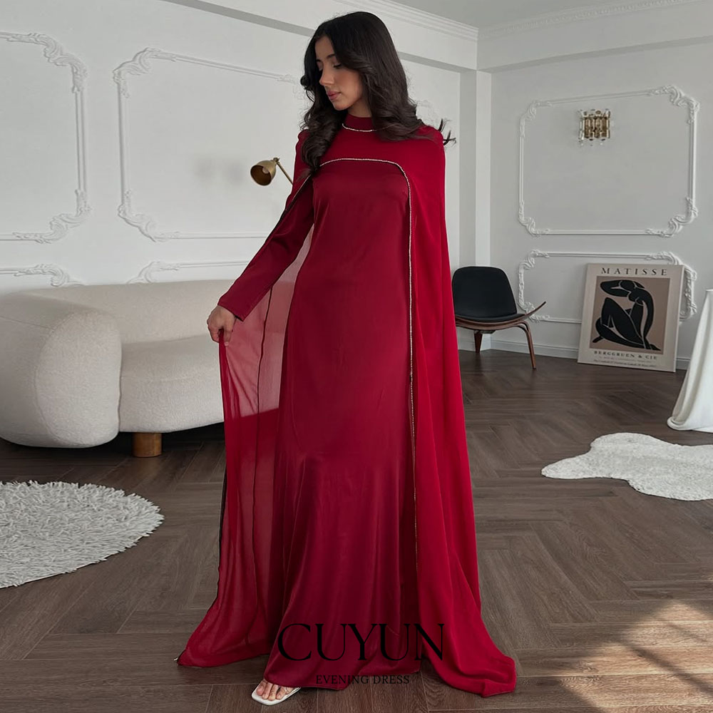 Women Formal Wear Dubai - CUYUN Kırmızı Suudi Kadın Abiye Şal