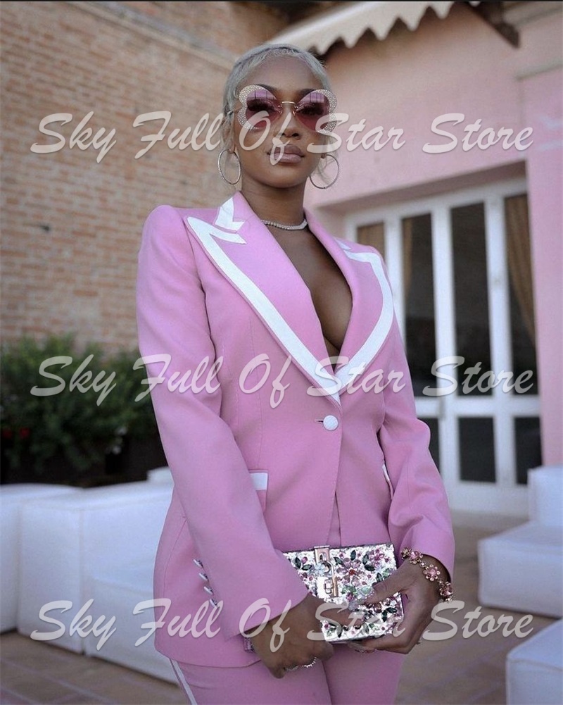 Women Formal Party Wear Dress - Zarif Pembe Beyaz Kontrast Biyeli Kadın