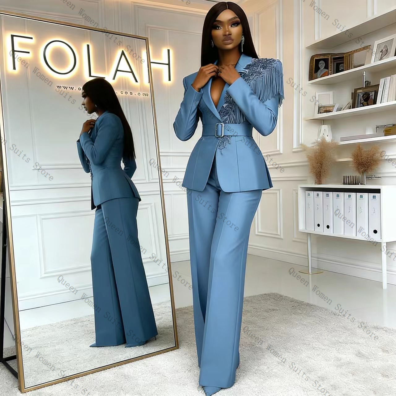 Women'S Formal Wear Jackets - Püskül Mavi Kadın Takım Elbise Pantolon