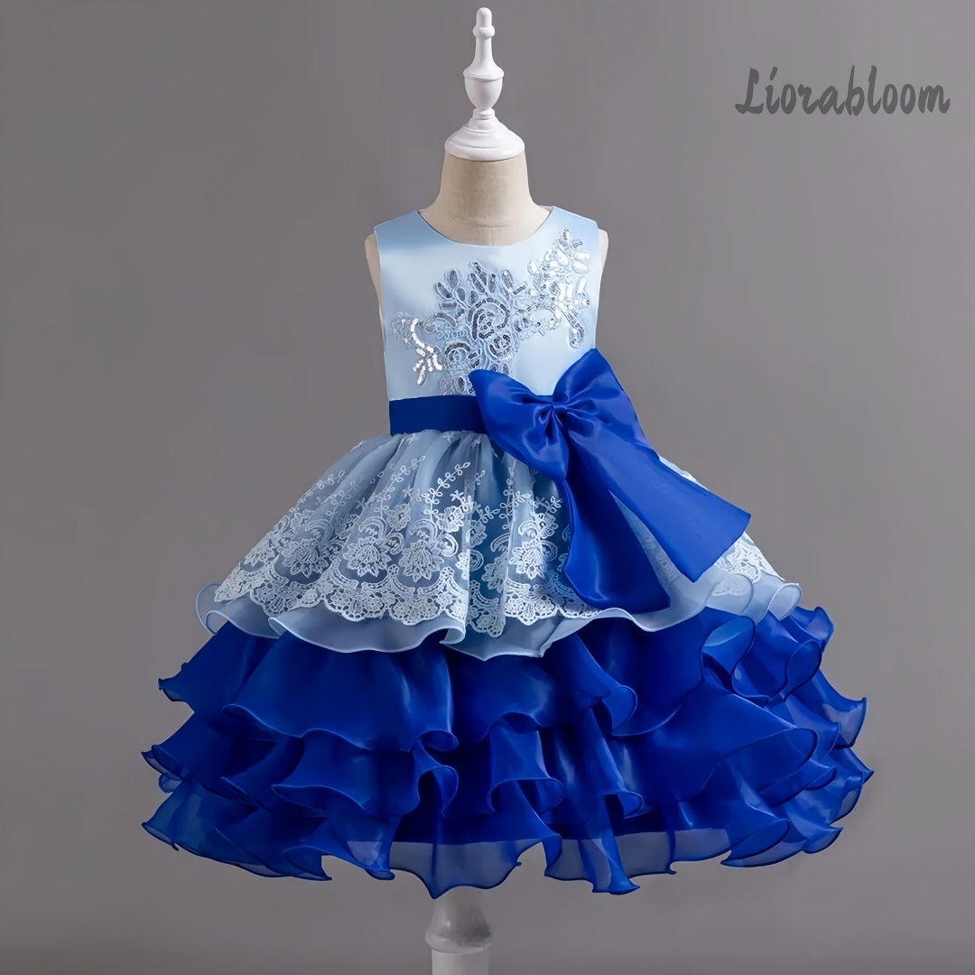 Women Formal Party Wear Dress - Kız Çocuk Elbisesi Büyük Fiyonklu Kolsuz