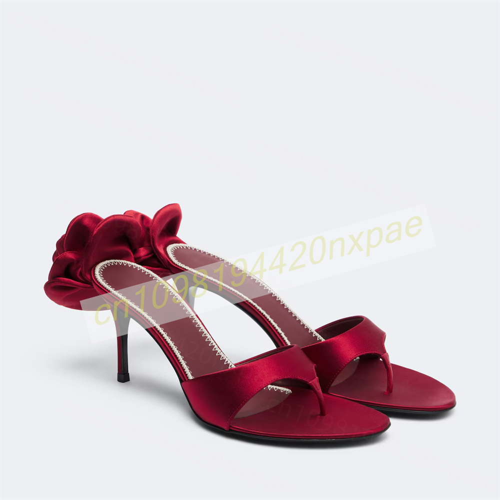 Women'S Formal Wear For Wedding - Kadın Kırmızı Saten Parmak Arası Mule