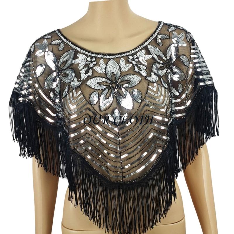 Women Formal Event Wear - Payetli Şal Nakış Boncuk Pelerinler Kadın