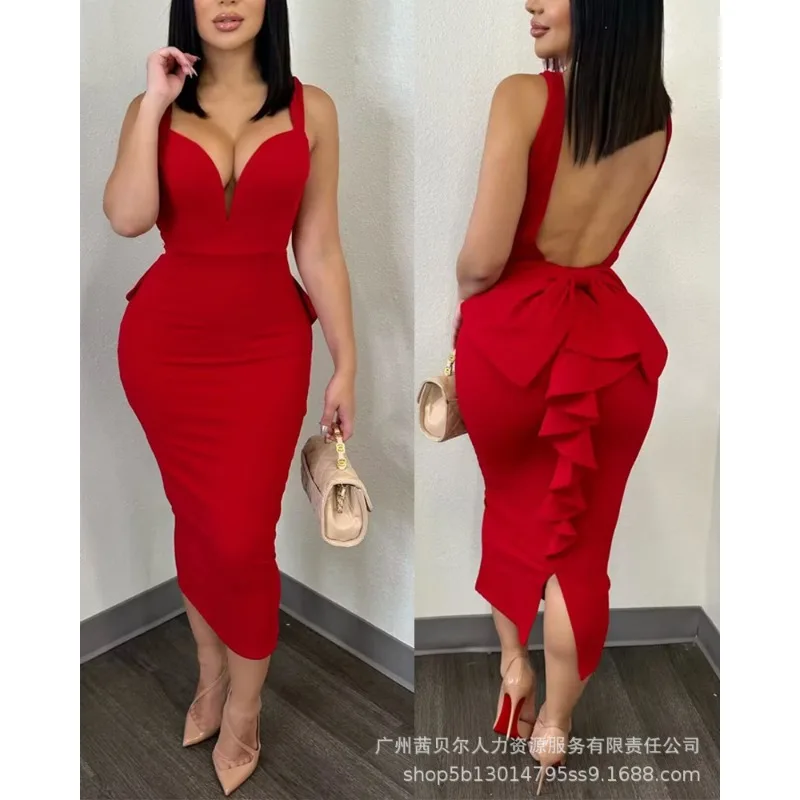 Women Formal Wear Zara - Yeni kadın Backless Ruffles Patchwork elbise