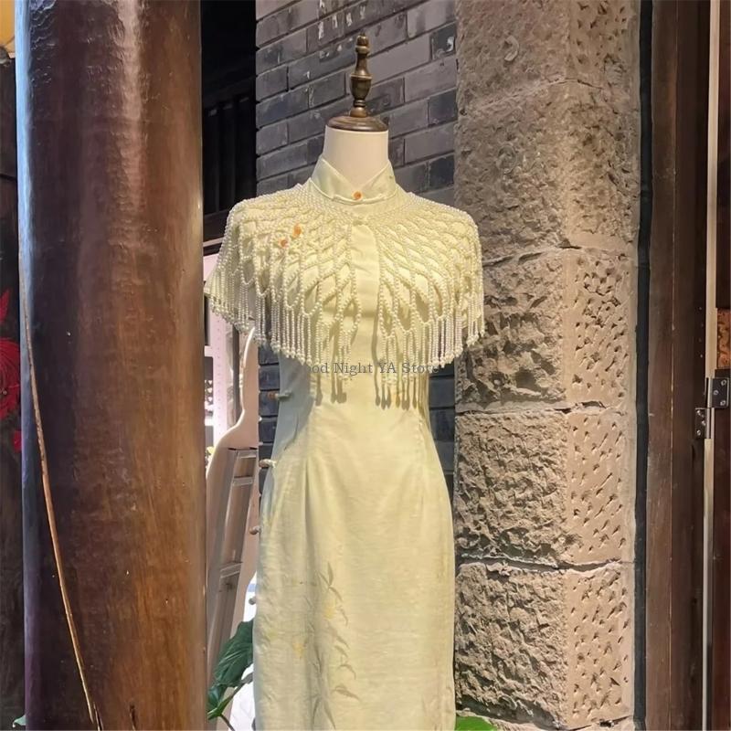Women Formal Event Wear - Nefes Alabilen İnciler Vurgulu Akşam Şal