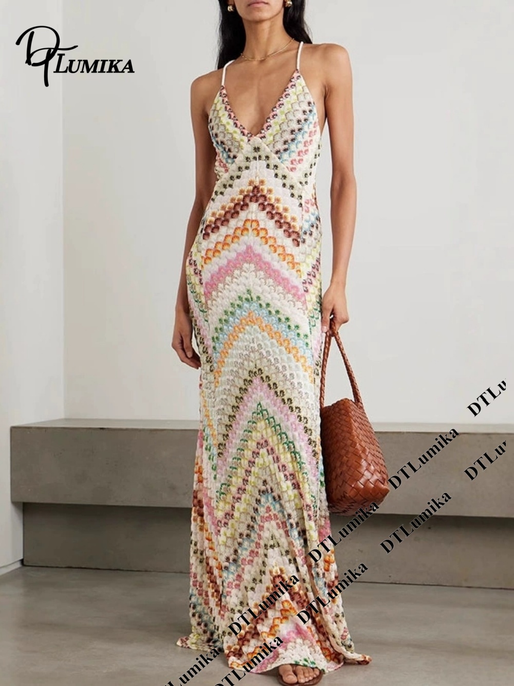 Women'S Formal Resort Wear - DTLumika Bohemian Baskılı Spagetti Askılı V