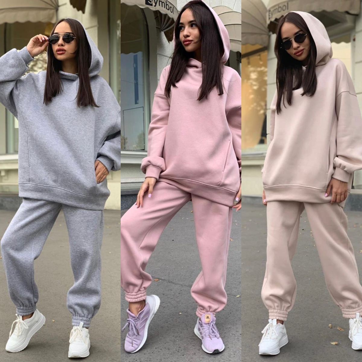 Monochrome Suit Set - Tek Renkli Kapüşonlu Kapüşonlu Üst Seti